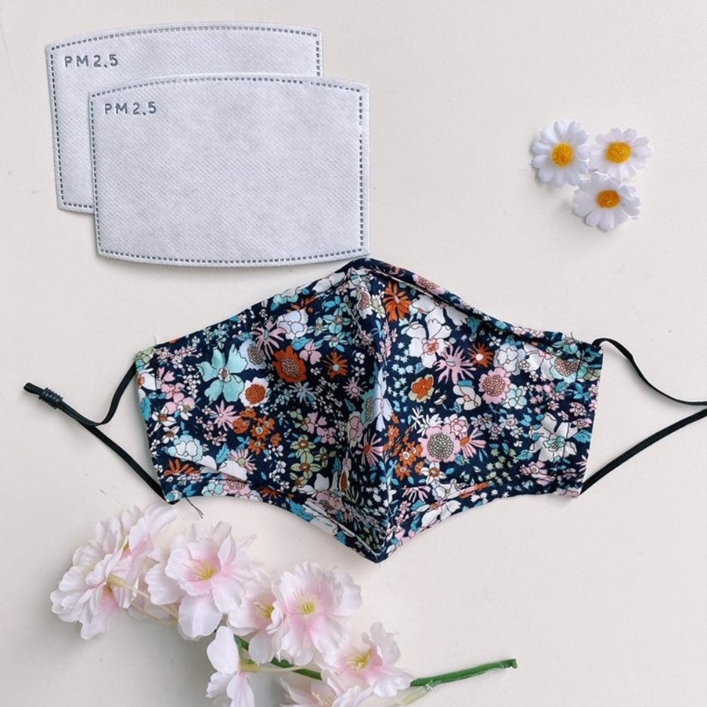 summer floral facemask + 2 filters /3 layer mask